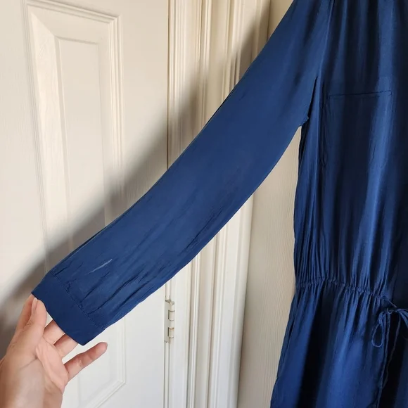 Vince Henley Long Sleeve Blue Rayon Drawstring Shirt Dress Button Front Size S - Picture 4 of 9